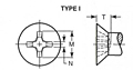 Recess Dimensions for Flat Countersunk Trim Head Tapping Screws - TYPE I